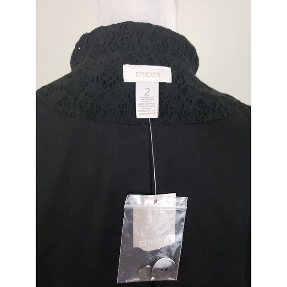 Chico’s ~Woman Size 2~ Black Lace Jacket Lined Cotton Blend Button Front NWT - Picture 8 of 12